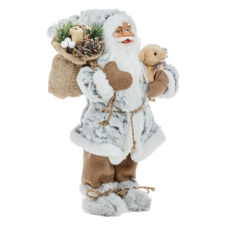Figurina Mos Craciun Realist Alb Gri Blana si Ursulet 30cm [1]