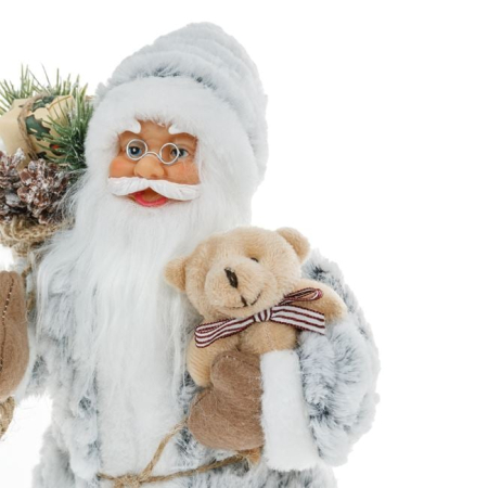 Figurina Mos Craciun Realist Alb Gri Blana si Ursulet 30cm [2]