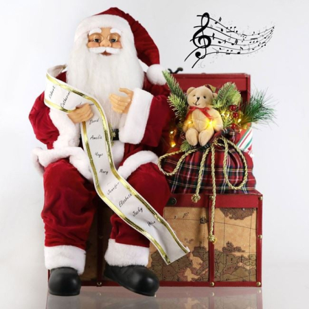 Figurina Realista Mos Craciun cu Cufar Cadouri Sunet & LED 41x35x60cm [1]