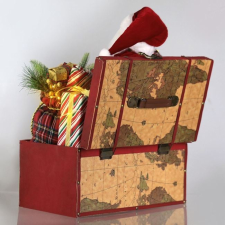 Figurina Realista Mos Craciun cu Cufar Cadouri Sunet & LED 41x35x60cm [4]