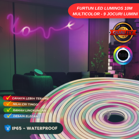 Instalatii Led Tip Furtun - Furtun Led Gros 10m Multicolor si 9 Jocuri de Lumini