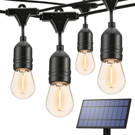 Instalatii Solare Exterior - Ghirlandă Solară 10m cu 20 Becuri LED 1W, Alb Cald, IP65, Interconectabilă E27