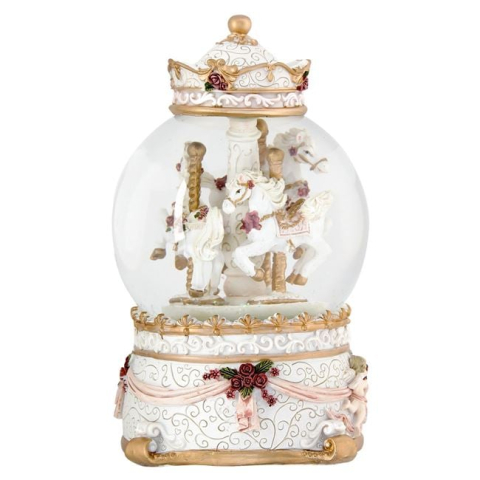 Ornamente Craciun - Glob de Zapada Decorativ Muzical Carusel de Craciun 17cm