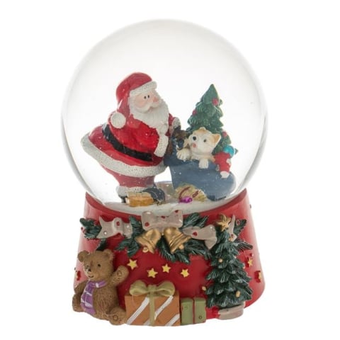 Ornamente Craciun - Glob de Zapada Decorativ Muzical de Craciun Mos Craciun Sac cu Cadou 14cm