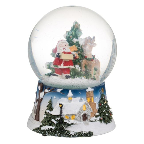 Ornamente Craciun - Glob de Zapada Muzical de Craciun cu Mos Craciun pe Baza 13.5cm