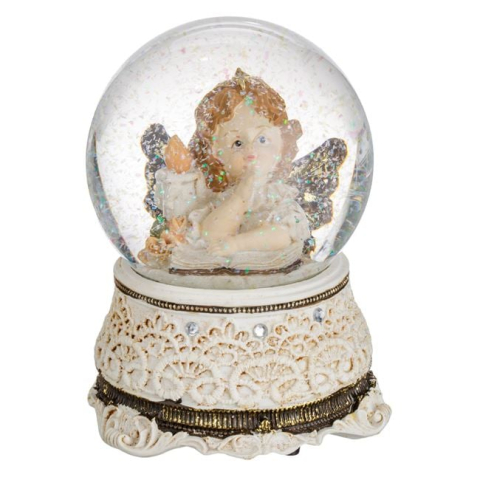 Ornamente Craciun - Glob de Zapada Muzical Decorativ de Craciun Ingeras Vintage cu Aripi & Carte 17cm