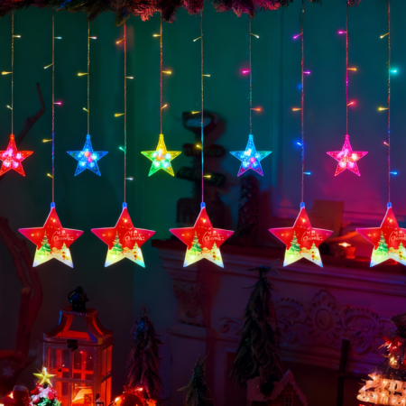 Instalatii Led - Instalație Crăciun 3x1m Moș Crăciun și Steluțe Multicolor