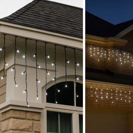 Instalatii Led - Instalație de Crăciun 25m Turtur Tip Franjuri cu 450 LED-uri Alb Rece, Interconectabilă, Flash, Exterior