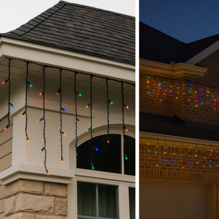 Instalatii Led - Instalație de Crăciun 25m Turtur Tip Franjuri cu 450 LED-uri multicolor, Interconectabilă, Flash, Exterior