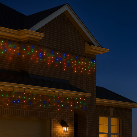 Instalație de Crăciun 25m Turtur Tip Franjuri cu 450 LED-uri multicolor, Interconectabilă, Flash, Exterior [2]