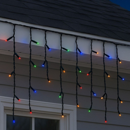 Instalație de Crăciun 25m Turtur Tip Franjuri cu 450 LED-uri multicolor, Interconectabilă, Flash, Exterior [1]