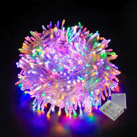 Instalatii Led - Instalație Liniară 6m de Crăciun pe Baterii cu 50 LED-uri Multicolore, Fir Transparent