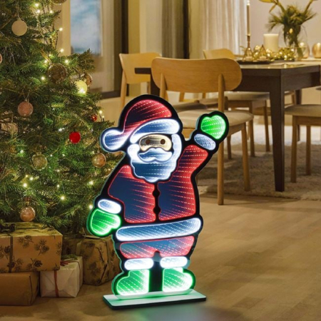 Ornamente Craciun - Lampa Oglinda Decorativa de Craciun Mos Craciun cu Efect Infinit & LED 38x10x59cm