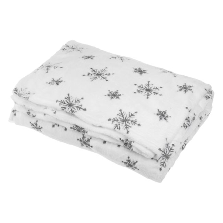 Paturi de craciun - Patura Catifelata de Craciun Dubla Alba cu Glitter Gri Fulgi 220x200cm