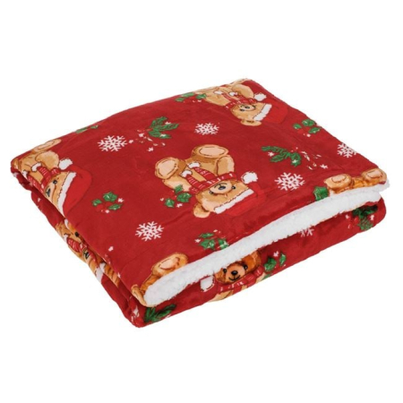 Patura de Craciun Catifelata Rosie cu Model Ursulet pentru Bebelusi 100x75cm [1]