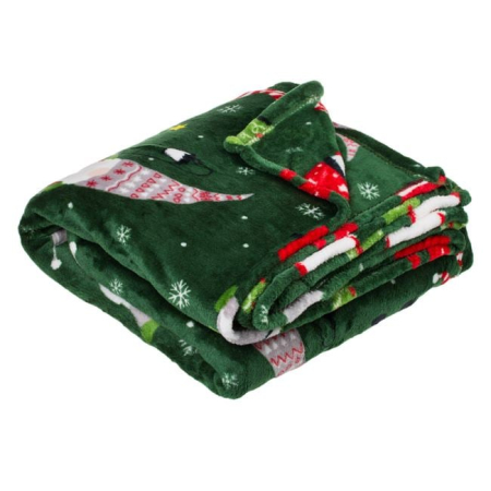 Patura Decorativa de Craciun Catifelata Verde cu Figurine de Gnome 160x130cm [1]
