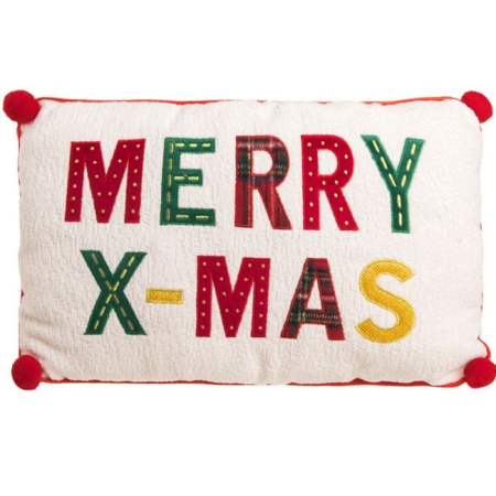 Perna Decorativa de Craciun Alba cu Mesaj Brodat "Merry X-Mas" 43x27cm [2]
