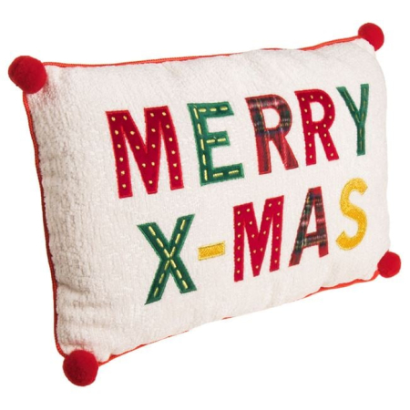 Perne de craciun - Perna Decorativa de Craciun Alba cu Mesaj Brodat "Merry X-Mas" 43x27cm