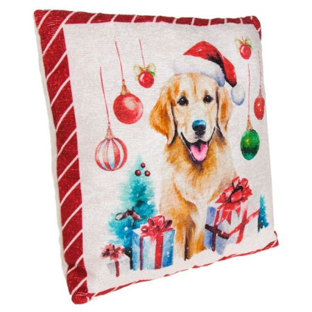 Perne de craciun - Perna Decorativa de Craciun Alba cu Model Caine Ornamente 35x35cm