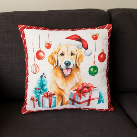 Perna Decorativa de Craciun Alba cu Model Caine Ornamente 35x35cm [1]