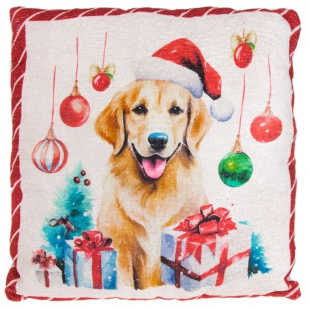 Perna Decorativa de Craciun Alba cu Model Caine Ornamente 35x35cm [2]