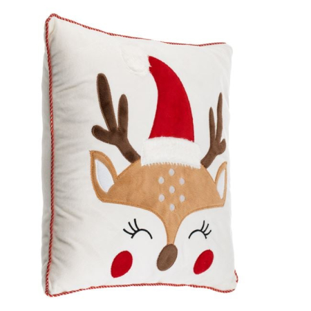 Perne de craciun - Perna Decorativa de Craciun Alba cu Ren 35x35cm
