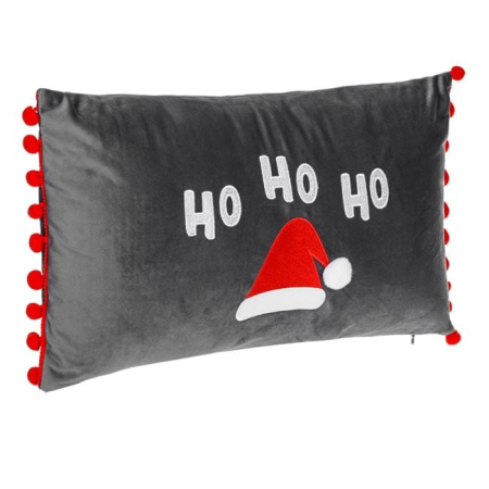 Perne de craciun - Perna Decorativa de Craciun Antracit cu Caciula lui Mos Craciun & Pompon 50x30cm