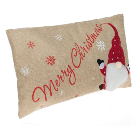 Perne de craciun - Perna Decorativa de Craciun Bej Gnome cu Barba Alba 50x35cm