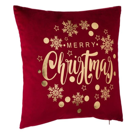 Perne de craciun - Perna Decorativa de Craciun Bordo Velvet cu Folie Aurie Merry Christmas 43x43cm