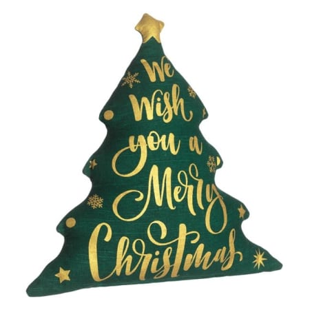 Perne de craciun - Perna Decorativa de Craciun Brad Verde Mesaj Foil Auriu 43x45cm