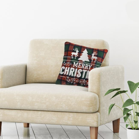 Perna Decorativa de Craciun Carouri Rosii Verzi cu Imprimeu pentru Canapea 45x45cm [1]