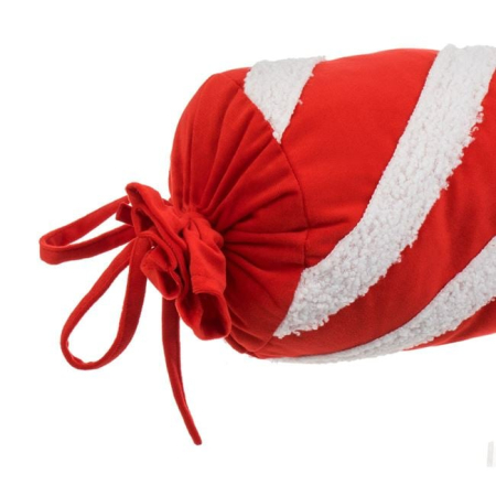Perne de craciun - Perna Decorativa de Craciun Cilindrica Alba Rosie Candy Ø15x50cm