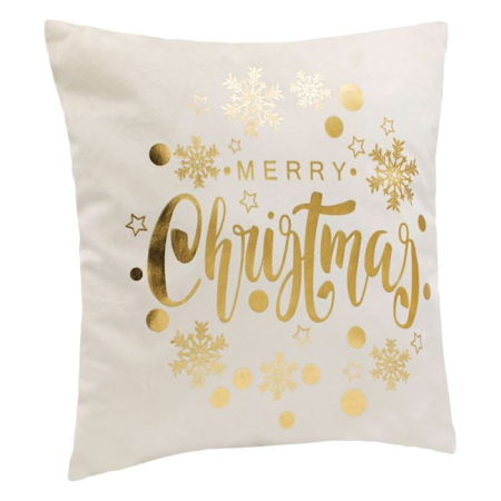 Perne de craciun - Perna Decorativa de Craciun Ecru Velvet Foil Auriu Merry Christmas 43x43cm