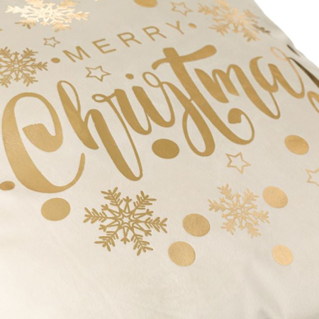 Perna Decorativa de Craciun Ecru Velvet Foil Auriu Merry Christmas 43x43cm [1]