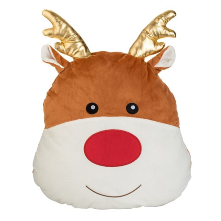 Perne de craciun - Perna Decorativa de Craciun Figurina Ren cu Cornite din Folie Aurie 34x37cm