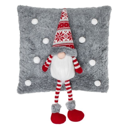 Perne de craciun - Perna Decorativa de Craciun Gri cu Figurina Gnome 3D 35x50cm