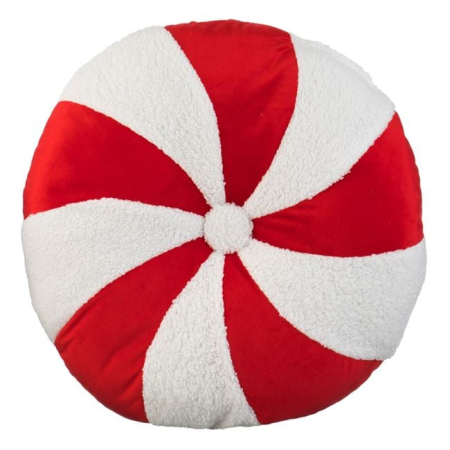 Perne de craciun - Perna Decorativa de Craciun Rotunda Alba Rosie Candy Ø40cm