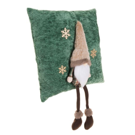 Perne de craciun - Perna Decorativa de Craciun Verde Ciel cu Figurina Gnome 3D 35x35cm