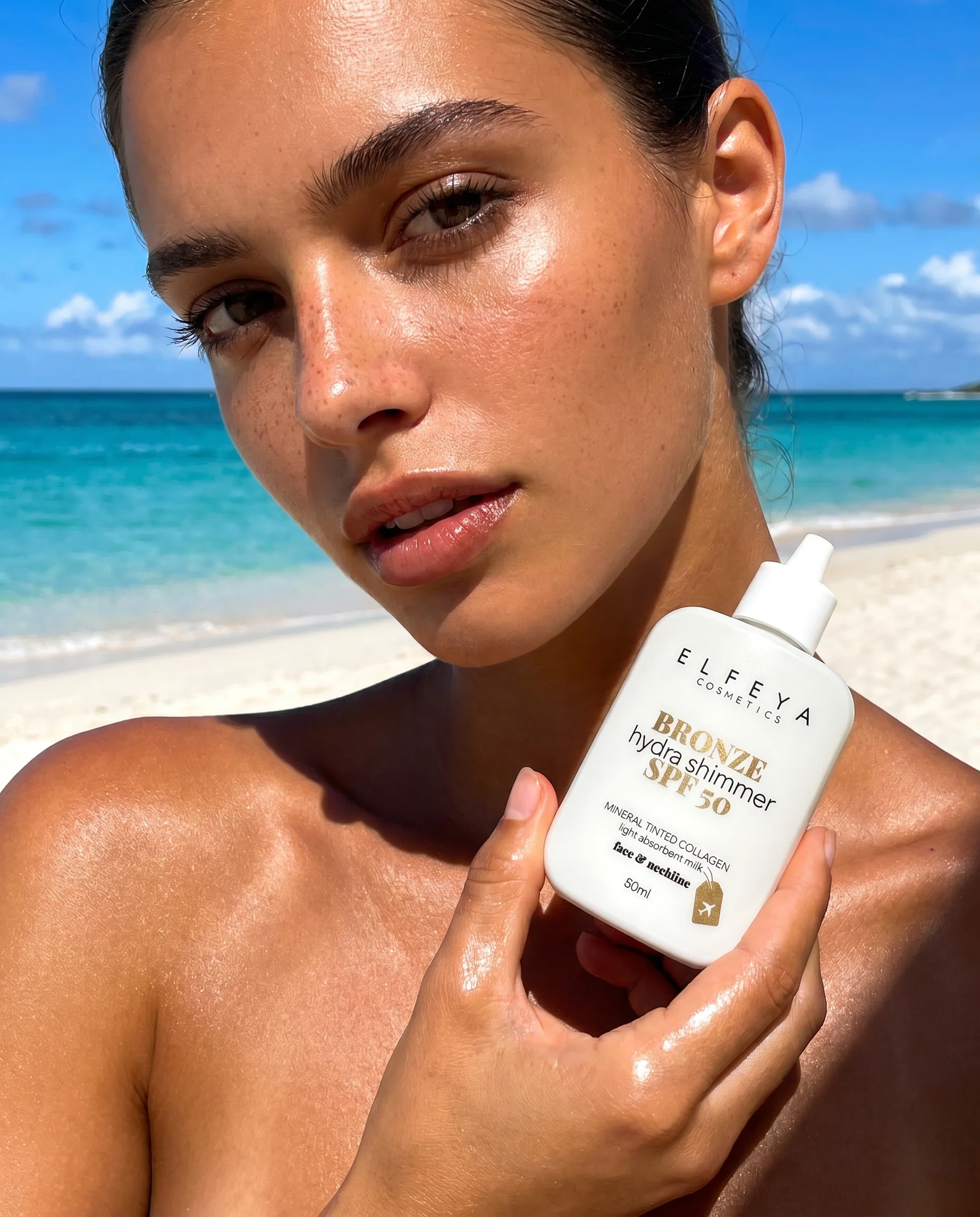 Elfeya Cosmetics SPF 50 UVA/B Mineral Bronze Face & Neck Care - protecție solară minerală pentru față și gât, 80 ml - imagine principală [2]