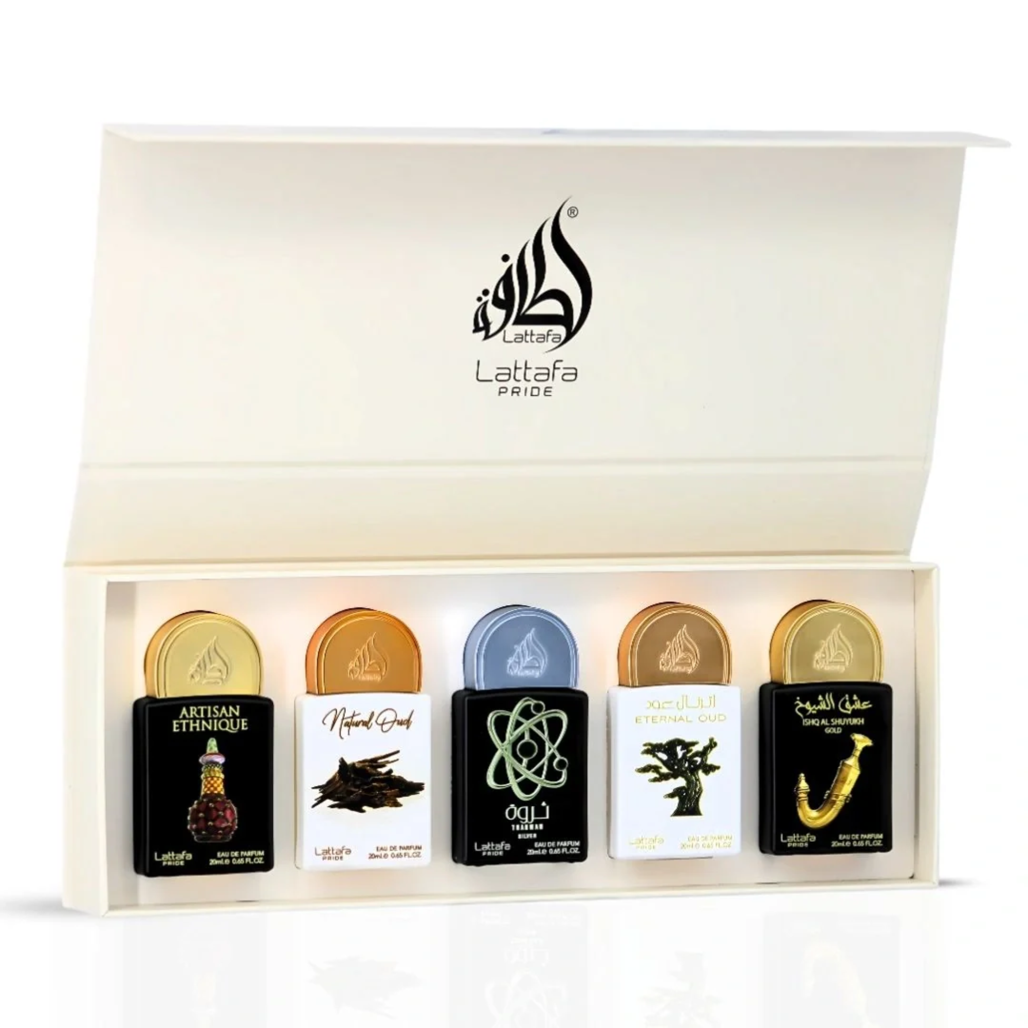 Lattafa Collection 2 - Set Cadou 5 x 20 ml (Artisan Ethnique 20 ml + Natural Oud 20 ml + Tharwah Silver 20 ml + Eternal Oud 20 ml + Shuyukh Gold 20 ml) Unisex - Eterna Beauty [3]
