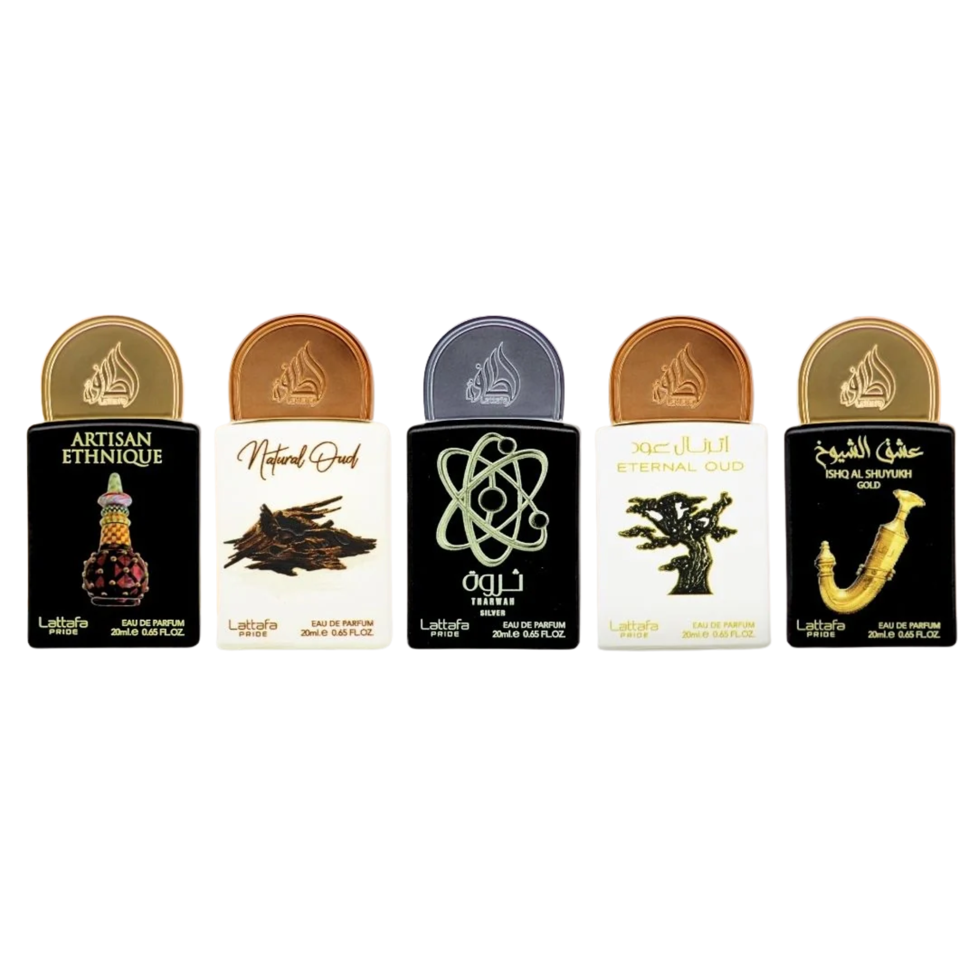 Lattafa Collection 2 - Set Cadou 5 x 20 ml (Artisan Ethnique 20 ml + Natural Oud 20 ml + Tharwah Silver 20 ml + Eternal Oud 20 ml + Shuyukh Gold 20 ml) Unisex - Eterna Beauty [2]