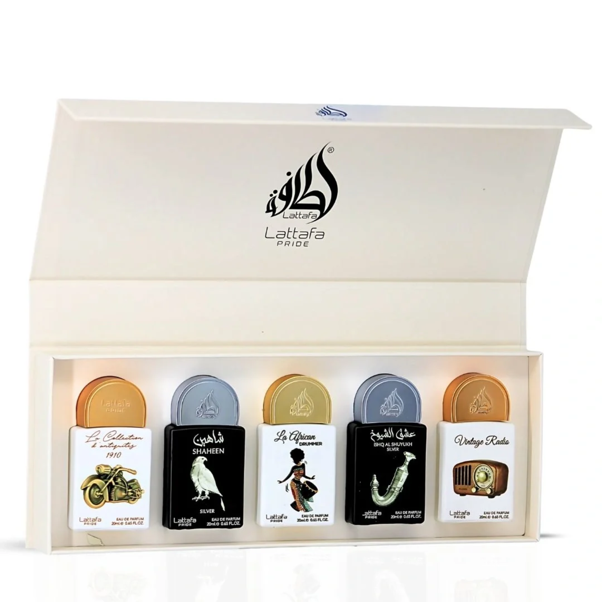 Lattafa Collection 5 - Set Cadou 5 x 20 ml (Bike1910 20 ml + Shaheen Silver 20 ml + African Drummer 20 ml + Shuyukh Silver 20 ml + Vintage Radio 20 ml) Unisex - Eterna Beauty [3]