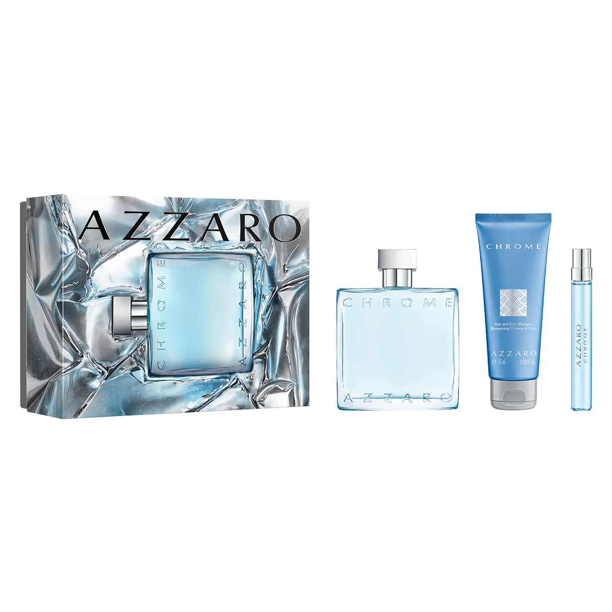 Seturi Cadou - Azzaro Chrome Set Cadou:  Apa de Toaleta 100 ml + Apa de Toaleta 10 ml + Gel de Dus 75 ml Barbati | Eterna Beauty