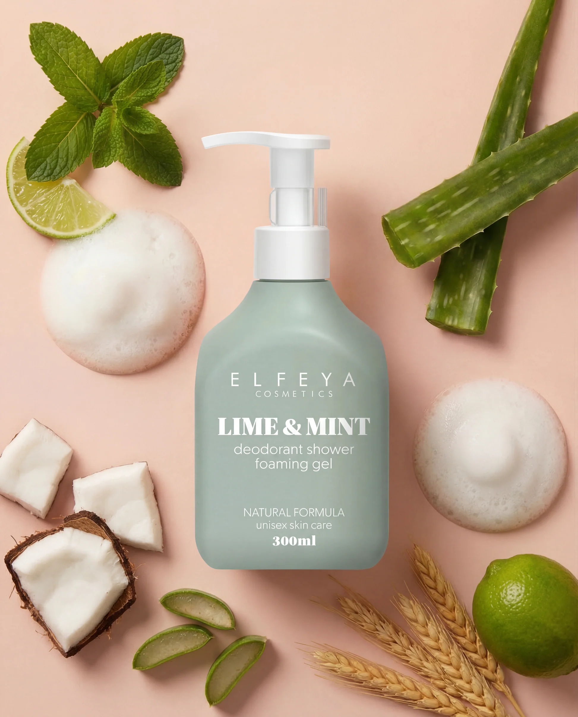Elfeya Cosmetics Lime & Mint Deodorizing Shower Gel cu Aloe Vera - gel de duș revigorant, 300 ml - imagine principală [4]
