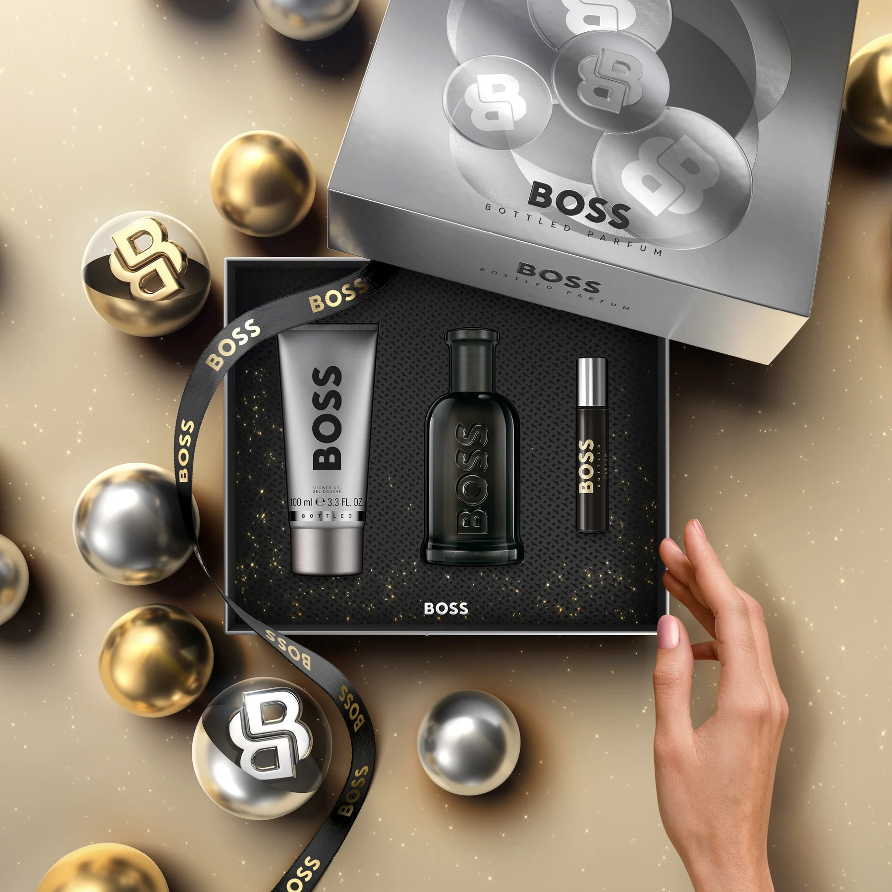 Hugo Boss Bottled Parfum Set Cadou (Apa de Parfum 100 ml + Apa de Parfum 10 ml + Gel de dus 100 ml) Barbati - Eterna Beauty [1]