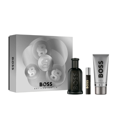 Condimentat - Hugo Boss Bottled Parfum Set Cadou (Apa de Parfum 100 ml + Apa de Parfum 10 ml + Gel de dus 100 ml) Barbati - Eterna Beauty
