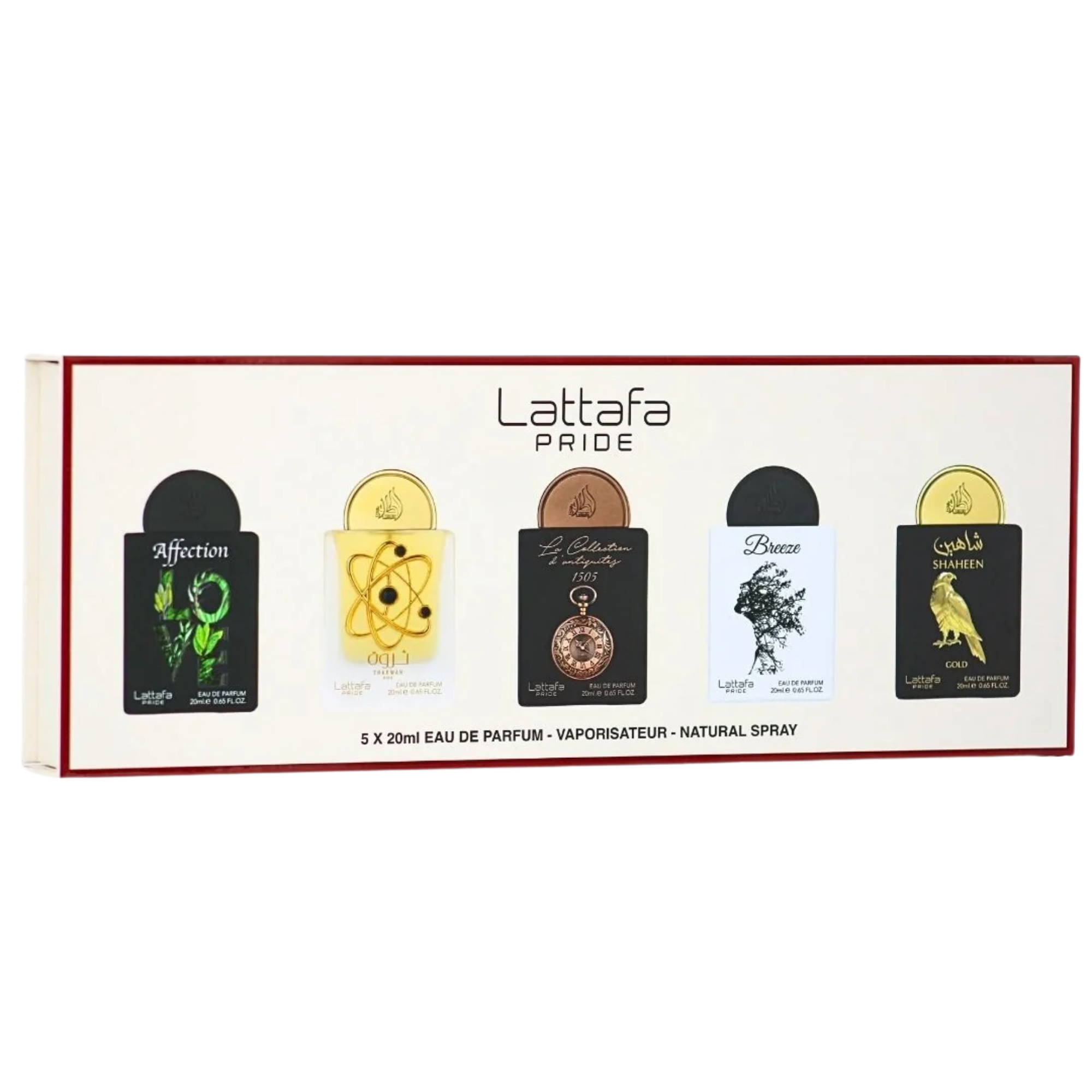 Lattafa Collection 1 - Set Cadou 5 x 20 ml (Affection 20 ml + Tharwah Gold 20 ml + Watch1505 20 ml + Breeze 20 ml + Shaheen Gold 20 ml) Unisex - Eterna Beauty