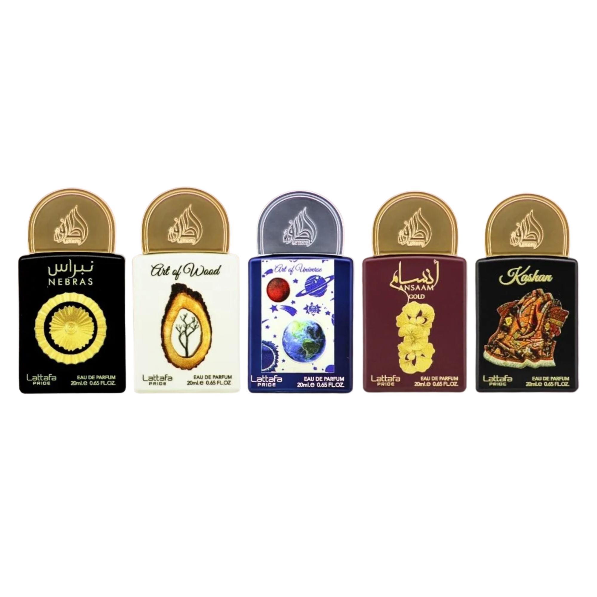 Lattafa Collection 3 - Set Cadou 5 x 20 ml (Nebras 20 ml + Art of Wood 20 ml + Art of Universe 20 ml + Ansaam Gold 20 ml + Kashan 20 ml) Unisex - Eterna Beauty [1]