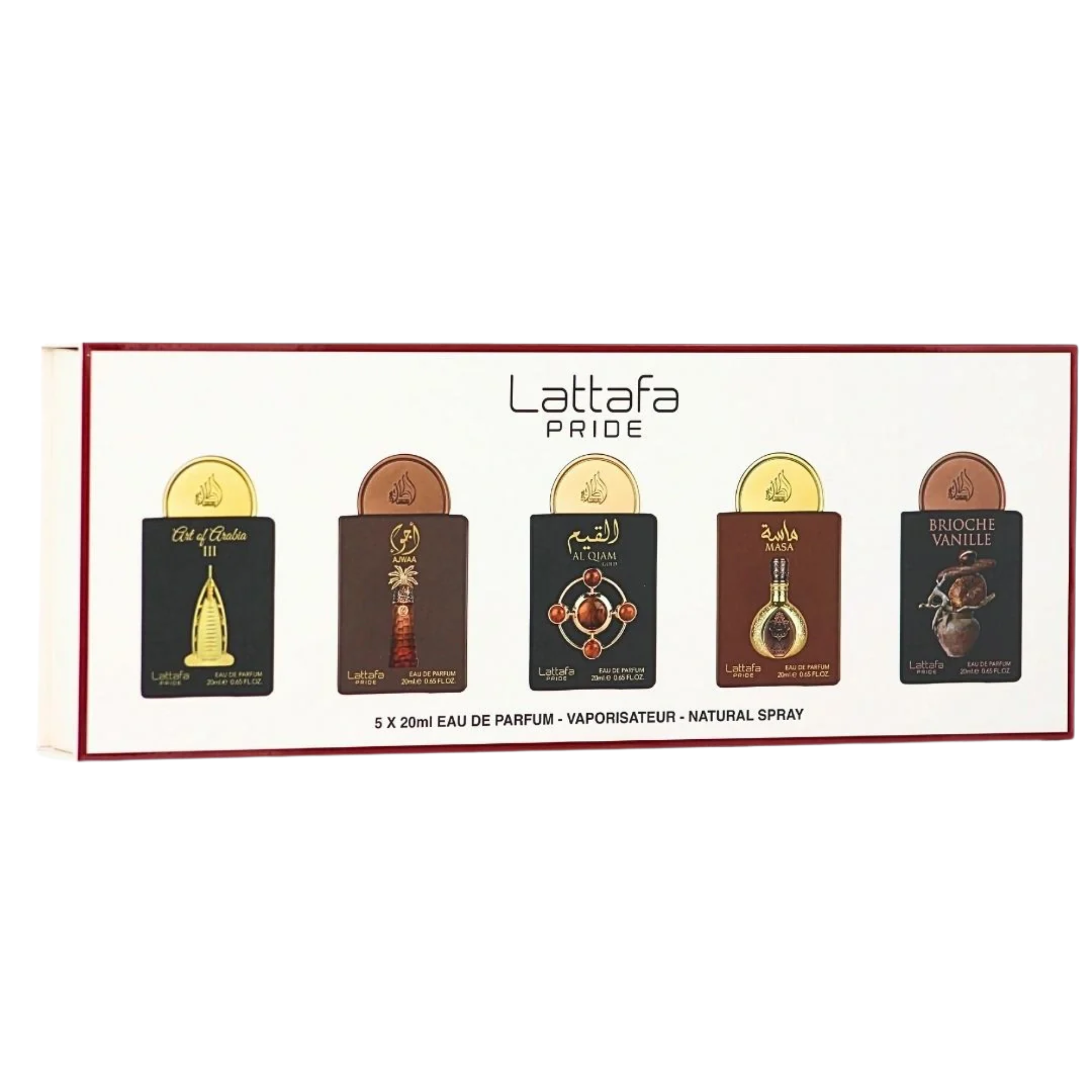 Lattafa Collection 4 - Set Cadou 5 x 20 ml (Art of Arabia III 20 ml + Ajwaa 20 ml + Al Qiam Gold 20 ml + Masa 20 ml + Brioche Vanille 20 ml) Unisex - Eterna Beauty