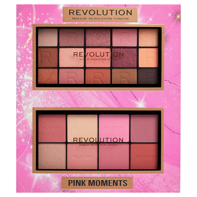 Seturi - Makeup Revolution Pink Moments - Set machiaj față și ochi, 2 palete - imagine produs